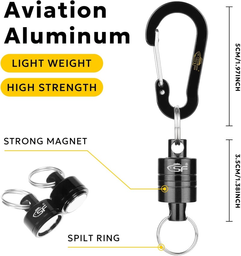 sf. Strongest Magnetic Net Release Magnetic Keychain Fly Fishing Net Retractor Magnet Clip Holder Retractor with Retractable Coiled Lanyard Carabiner - Image 2